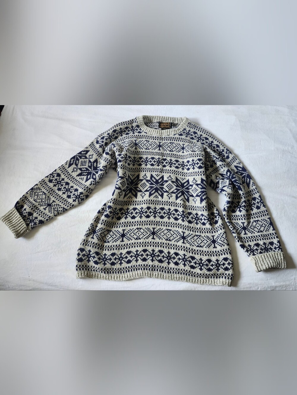 Vintage Eddie Bauer 100% Cotton Fair Isle Fisherman Knit Sweater